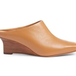 Vince Camel Leather Wedge Mules